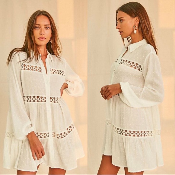 NWOT Lumiére Crochet Clip Dot Mini Dress - Picture 2 of 8